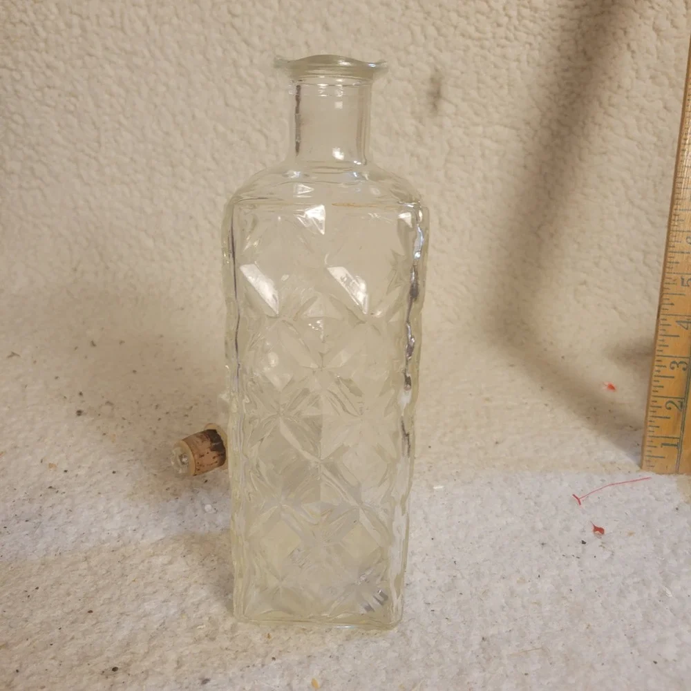 Thatcher Glass Whiskey Decanter 1962 Clear Diamond Cut Glass Vintage 12in Good